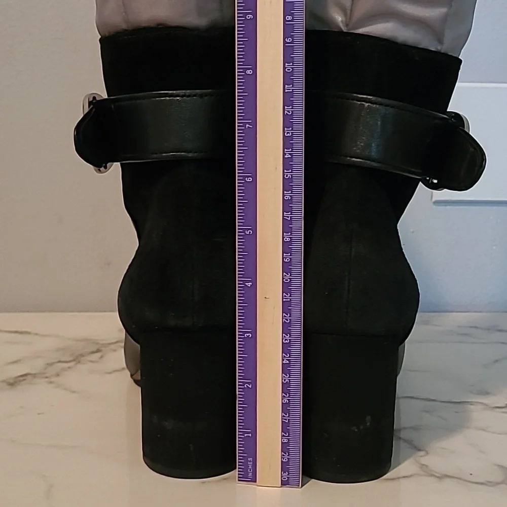 Donald Pliner Gabe Black Leather Suede Ankle Strap Buckle Boots Heel Booties 10